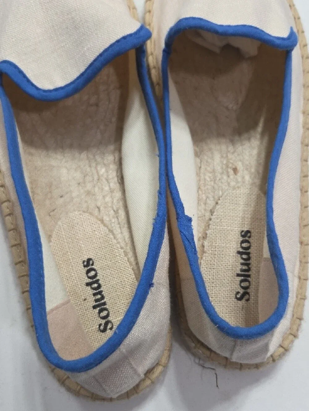 Soludos Cream Espadrilles with Blue Trim Sz8 Gentle Used
